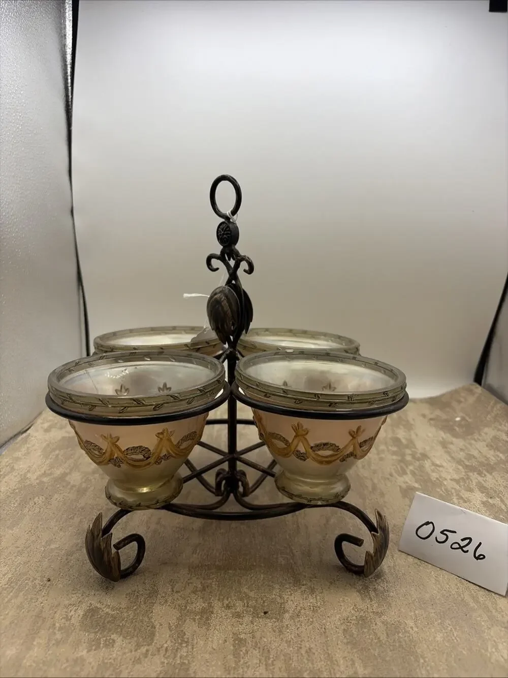 Gorgeous vintage candle Holder setup, metal & glass with 4 Glass Votive